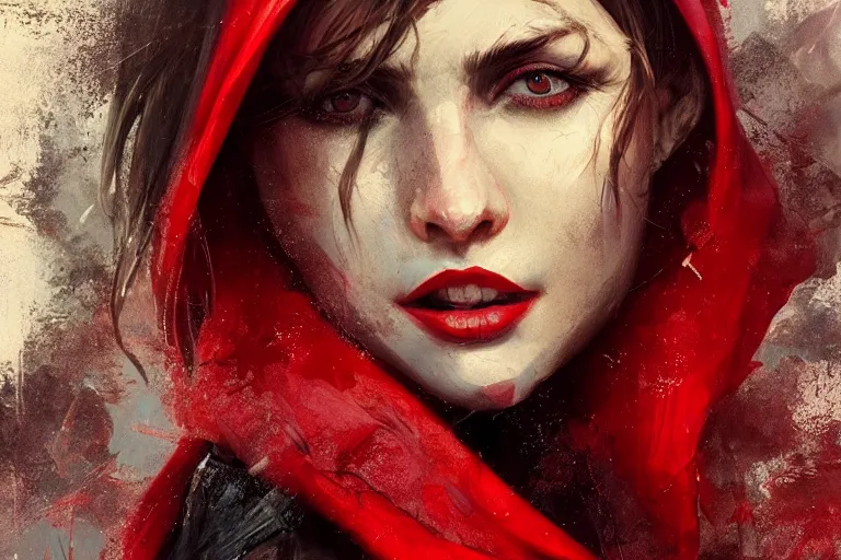 Image similar to red riding hood, wolf, close up, sunlit, paint texture, digital painting, highly detailed, artstation, sharp focus, illustration, concept art, ruan jia, charlie bowater, tom bagshaw, norman rockwell