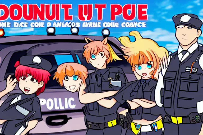 Prompt: donut police cars anime wrapped