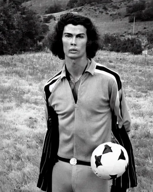 Image similar to a portrait of a 1 9 6 0 s hippie looking like cristiano ronaldo