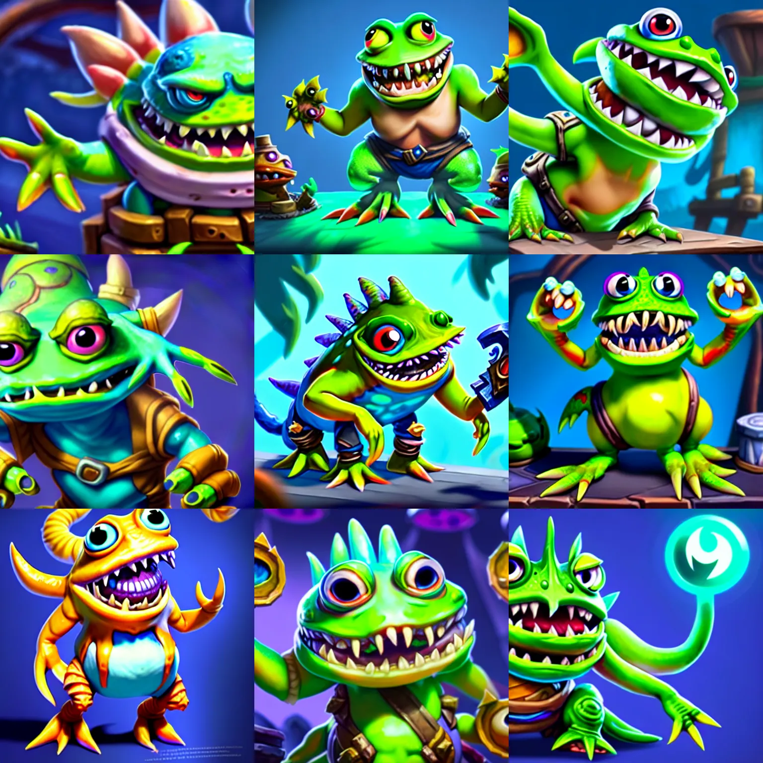 Prompt: a angry murloc, Hearthstone official splash art, smallest waist, widest hips, full body, small head, SFW, SFW