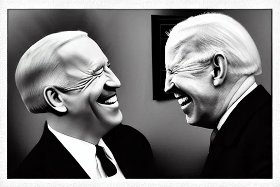 Image similar to “ very very intricate photorealistic photo of hitler and joe biden laughing together, detailed natural lighting, award - winning crisp details ”