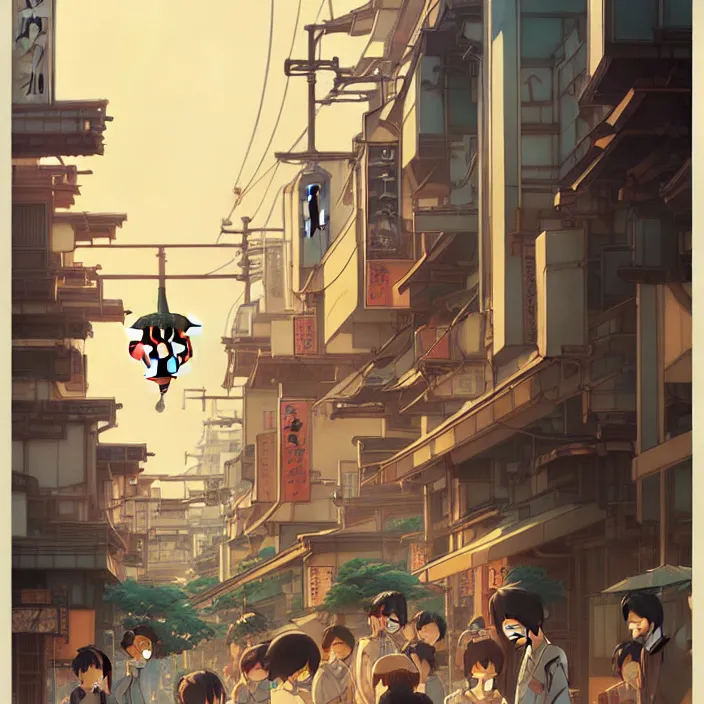 Image similar to japanese big city, summer, in the style of studio ghibli, j. c. leyendecker, greg rutkowski, artem