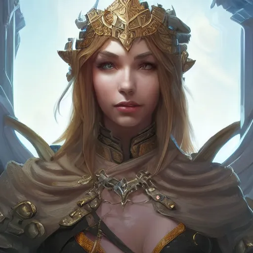 Image similar to paladin, female, chains, d & d, fantasy, intricate, elegant, highly detailed, digital painting, artstation, octane render, concept art, matte, sharp focus, illustration, hearthstone, art by artgerm and greg rutkowski and alphonse mucha