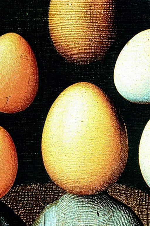 Prompt: hieronymus bosch painting of egg faces