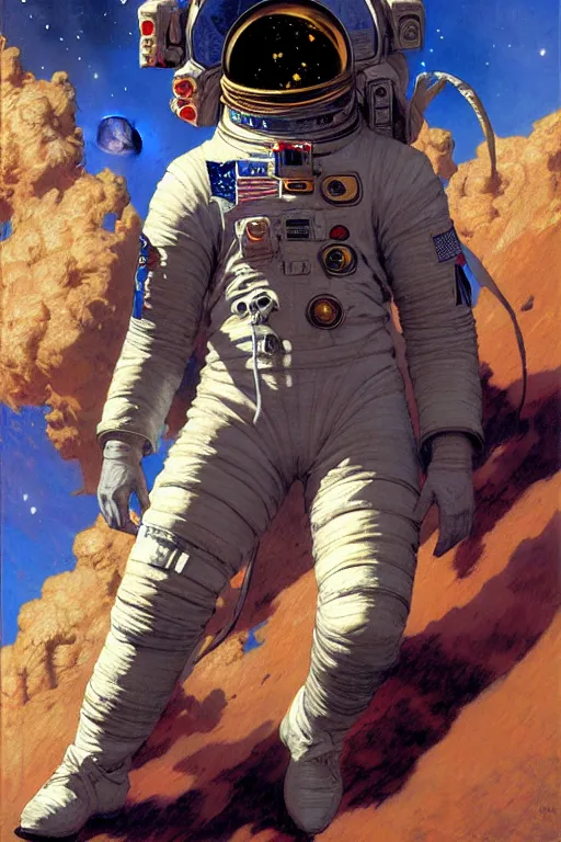 Prompt: attractive astronaut, male, painting by gaston bussiere, craig mullins, j. c. leyendecker, yoji shinkawa, tom of finland