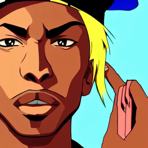 Image similar to Tupac Shakur, screenshot from a 2012s anime