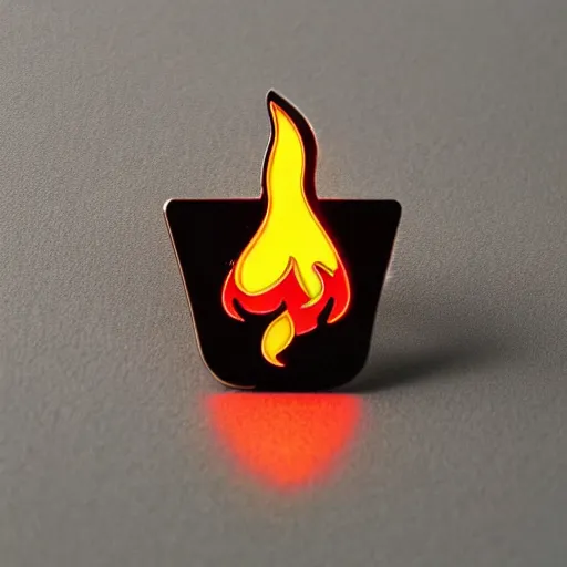 Prompt: a photo of a retro 1 9 7 0 s minimalistic clean fire flames warning enamel pin, studio lighting, behance