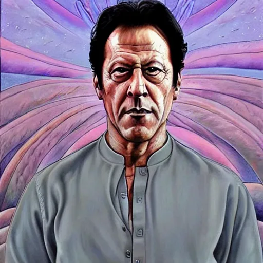 Prompt: imran khan painted in style of alex grey, katsuya terada