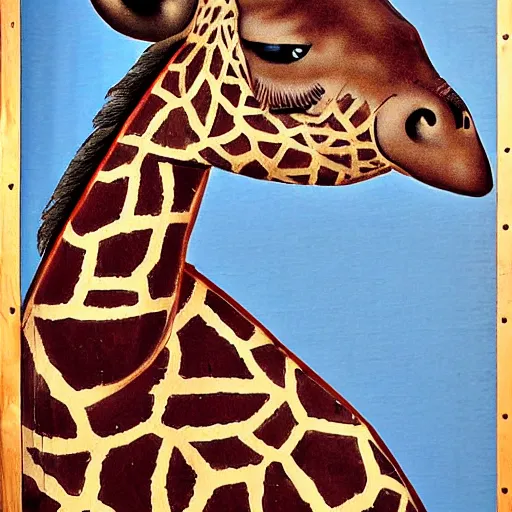 Image similar to steampunk animatronic in the shape of a giraffe, japanese painting