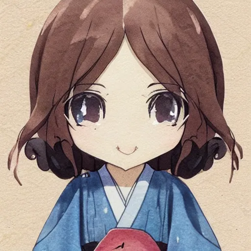 Prompt: beautiful water color concept art of face detailing cute nendoroid girl in the style of japanese wood printing , toon rendering, close-up, no shade, modern art, kyoto animation, manga