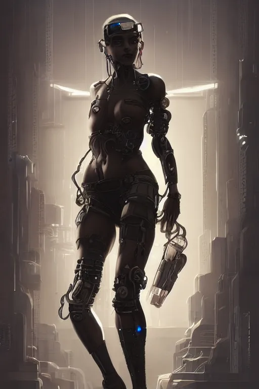 Image similar to entire body, cyberpunk, cyberpunk, female character, beautiful head, nice legs, concept art, artstation, intricate details, dramatic lighting