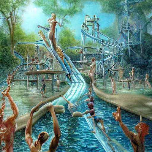 Prompt: human anatomy waterpark painting by brain froud, charles vess, cinematic lighting, epic composition, highly detailed