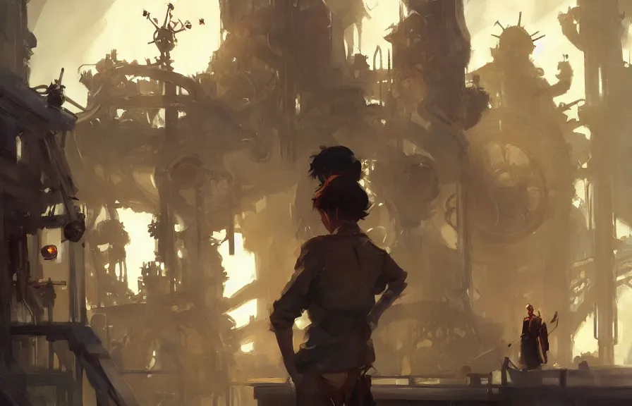 Image similar to greg manchess concept art of a the clockwork dimension, key visual, ambient lighting, highly detailed, digital painting, artstation, concept art, sharp focus, by makoto shinkai and akihiko yoshida and hidari and wlop and greg rutkowski