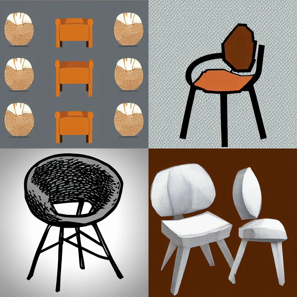 Prompt: A chair shaped as a coconut, low poly, vector art