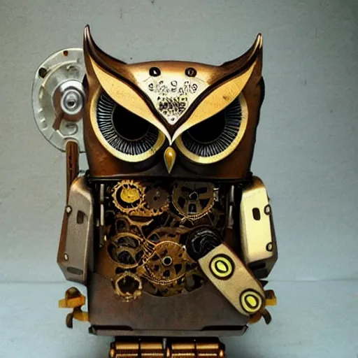 Image similar to owl steampunk robot thats high detailed and cute,