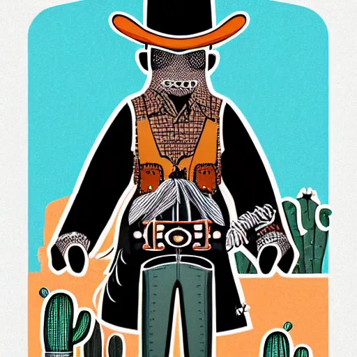 Prompt: anthropomorphic cactus, cowboy outfit, higher detailed illustration, badass composition