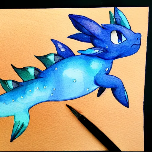 Image similar to Watercolour painting of a vaporeon from pokemon, art