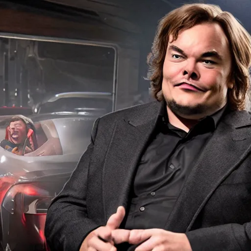 Prompt: jack black starring as elon musk in a movie about tesla