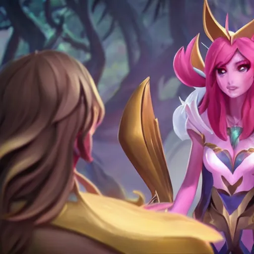 Prompt: star guardian xayah and star guardian kai'sa!!!!!!!!!! friends together, league of legends, star guardian xayah, star guardian kai'sa, hyperrealistic, realistic, high definition, by weta digital, 3 - dimensional, realistic