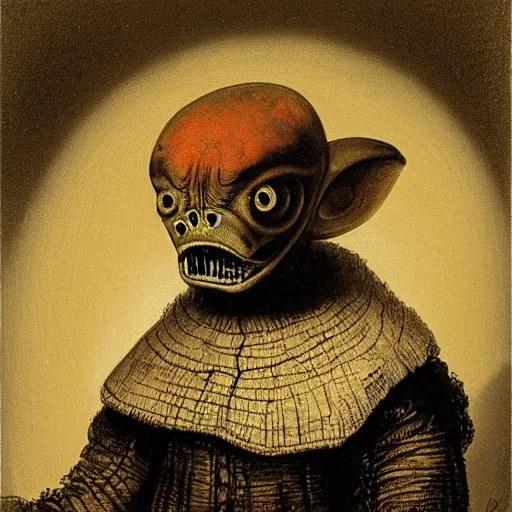 Prompt: an alien, by Rembrandt