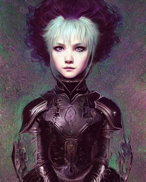 Image similar to portrait of beautiful cute young goth maiden girl with short white hairs in warhammer armor, art by ( ( ( kuvshinov ilya ) ) ) and wayne barlowe and gustav klimt and artgerm and wlop