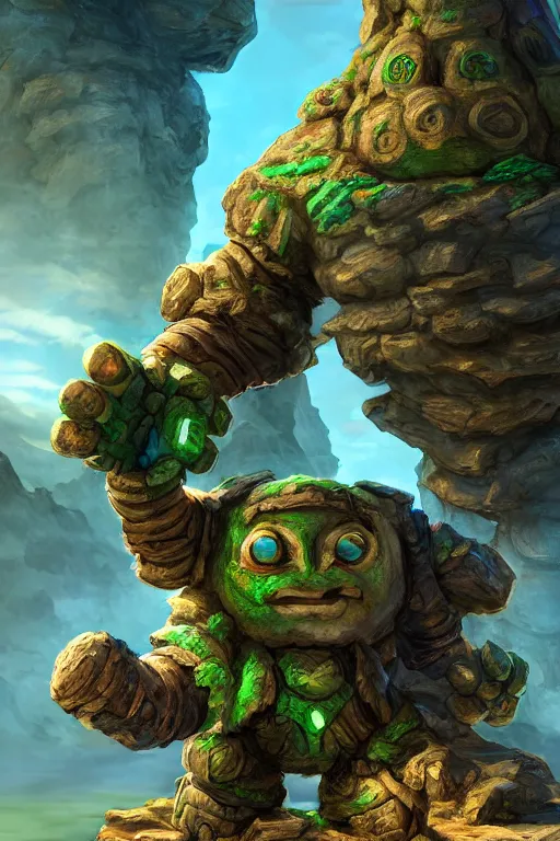 Image similar to zelda fantasy art giant golem troll wood rock greeble gemstone, global illumination ray tracing hdr fanart arstation by sung choi and eric pfeiffer and gabriel garza and casper konefal