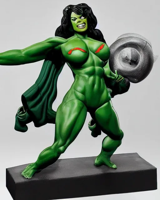 Prompt: maquette sculpture of the sensational she hulk dressed as an avenger, lifting a volkswagen beetle over her head, hyperreal, highly detailed, in the style of jordu schell