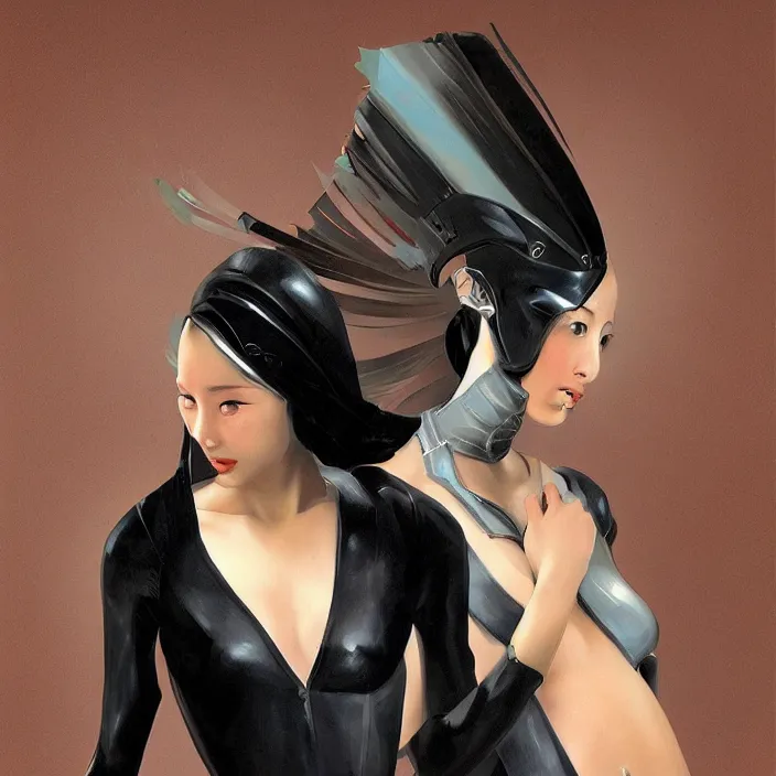 Image similar to slick and aerodynamic hypergirl of the orient, shenzhen fashion, hd, concept art, digital painting, by caravaggio, in the style of the italian futurists