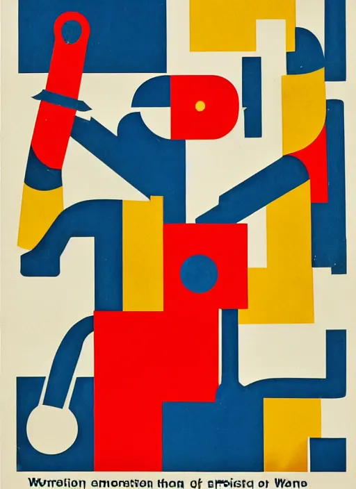 Prompt: warrior robots by Jan Tschichold, De Stijl, Constructivist