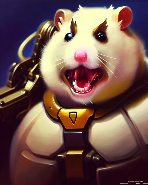 Image similar to wrecking ball the hamster from overwatch, character portrait, portrait, close up, highly detailed, intricate detail, amazing detail, sharp focus, vintage fantasy art, vintage sci - fi art, radiant light, caustics, by boris vallejo