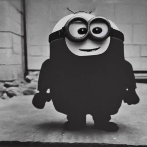 Image similar to old creepy black and white photograph of a minion