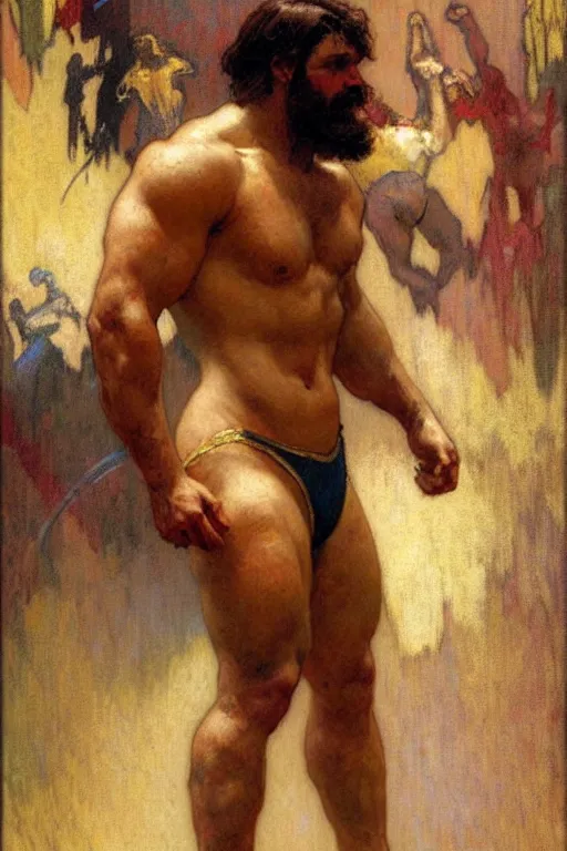 Image similar to attractive wrestler, painting by gaston bussiere, craig mullins, greg rutkowski, alphonse mucha