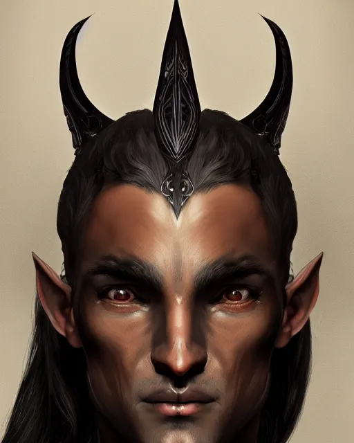 Image similar to portrait of a handsome male dark elf, obsidian skin, fantasy, intricate, elegant, highly detailed, digital painting, artstation, concept art, sharp focus, illustration