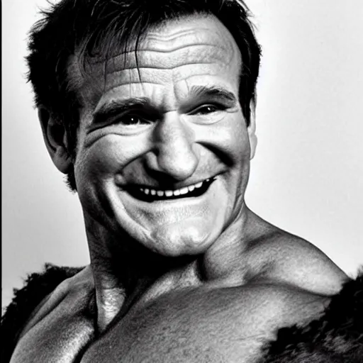 Prompt: robin williams as the hulk, smiling