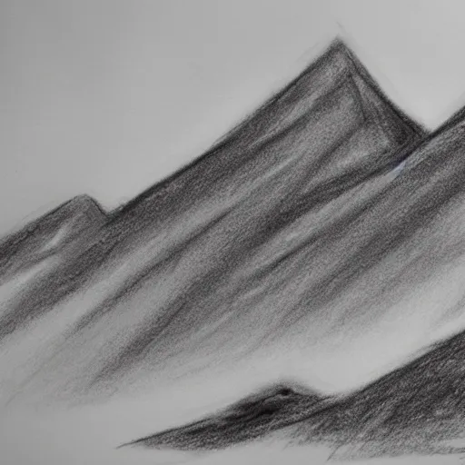 Prompt: charcoal pencil sketch of mountains, lower third, high contrast, black and white