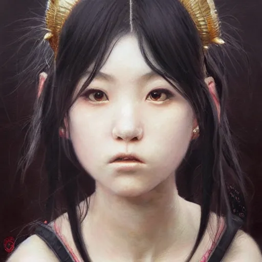 Prompt: realistic oil painting portrait of Babymetal J-Rock singer idol girl Yui Mizuno, she is 20 years old, by Greg Rutkowski, Peter Mohrbacher, Craig Mullins.