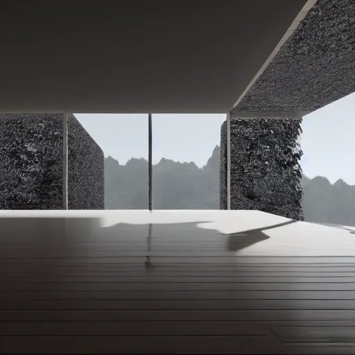 Image similar to minimalist architecture white with nature in back, cinematic lighting, 3 d, unreal engine