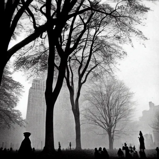 Image similar to black and white photo by stieglitz of central park in new york city, 1 9 3 3