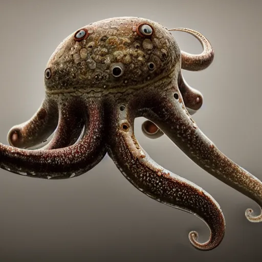 Image similar to hyperrealistic mixed media image of a cephalopod with proportional human hands, stunning 3 d render inspired art by xiang duan and thomas eakes, perfect symmetry, realistic, highly detailed attributes and atmosphere, dim volumetric cinematic lighting, 8 k octane extremely hyper - detailed render, post - processing, masterpiece,