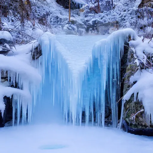 Prompt: winter ice water hot springs waterfall