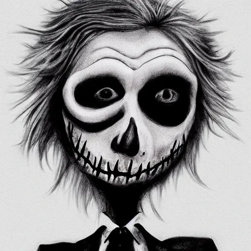 Image similar to grunge drawing of Boris Johnson in the style of jack skellington and Jacob Shaw,creepy, surreal, trending on artstation