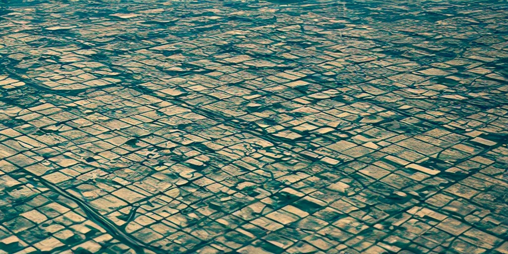 Image similar to endless suburbs, film still from the truman show, aerial isometric