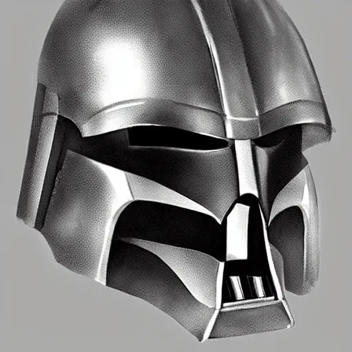 Prompt: a mix between the mandalorian's helmet and darth vader's helmet. trending on art station, concept art.