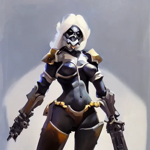 Image similar to greg manchess portrait painting of partially armored lady death as overwatch character, medium shot, asymmetrical, profile picture, organic painting, sunny day, matte painting, bold shapes, hard edges, street art, trending on artstation, by huang guangjian and gil elvgren and sachin teng