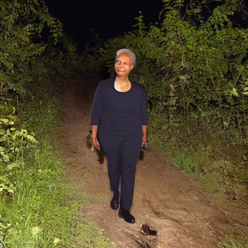 Image similar to chicago mayor lori lightfoot spotted on woodland trail cam night vision