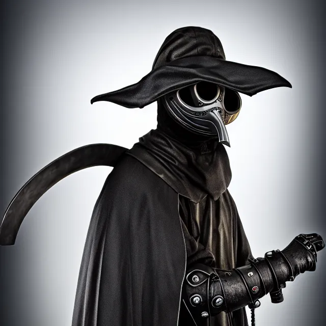 Image similar to cyber plague doctor warrior, highly detailed, 8 k, hdr, smooth, sharp focus, high resolution, award - winning photo