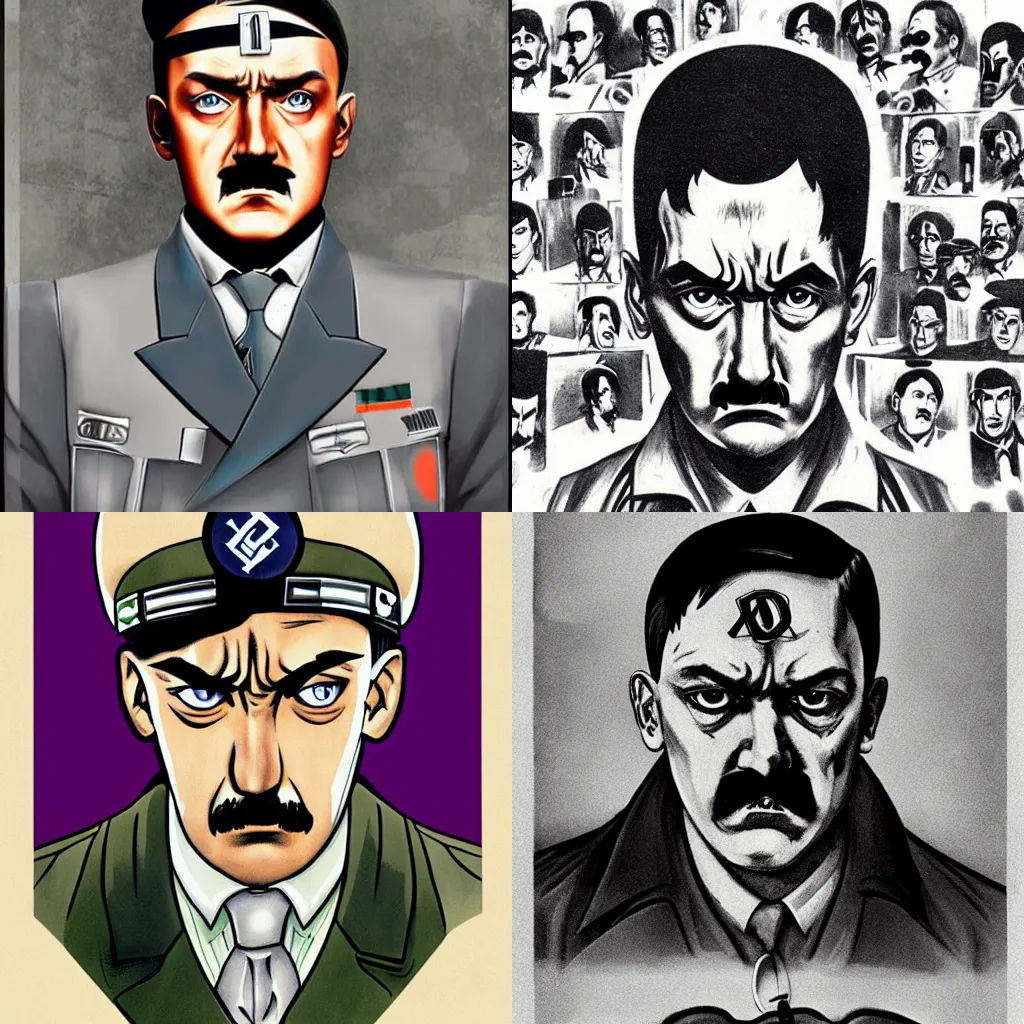 Prompt: Adolf Hitler, in JoJo\'s Bizarre Adventure, highly detailed mugshot illustration by Takehito Harada