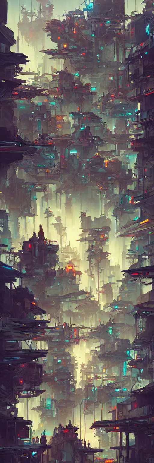 Image similar to cyberpunk favelas, by peter mohrbacher