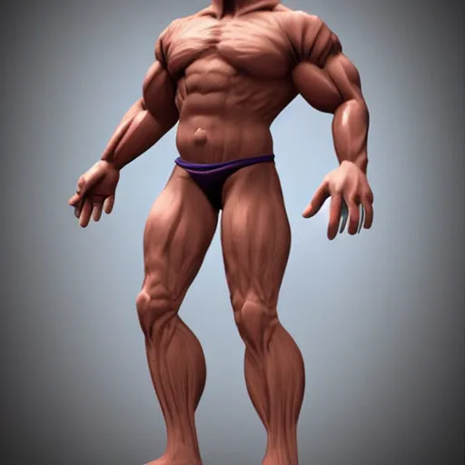 Prompt: extremely muscular bald man, small legs, exaggerated arms, 3 d model, gladiator, small head.