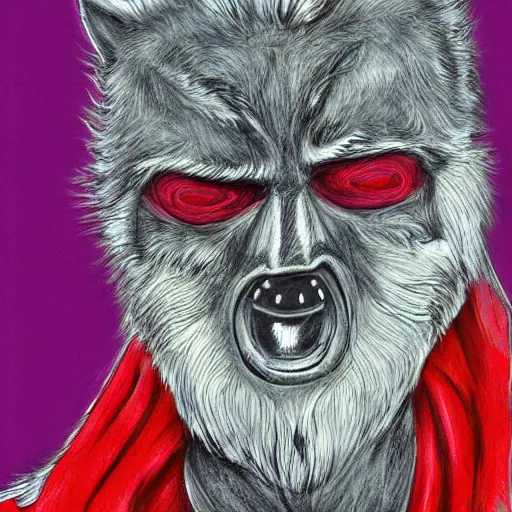 Image similar to wolfman with red liquid on his mouth, digital art, pastel, colorful, rainbow